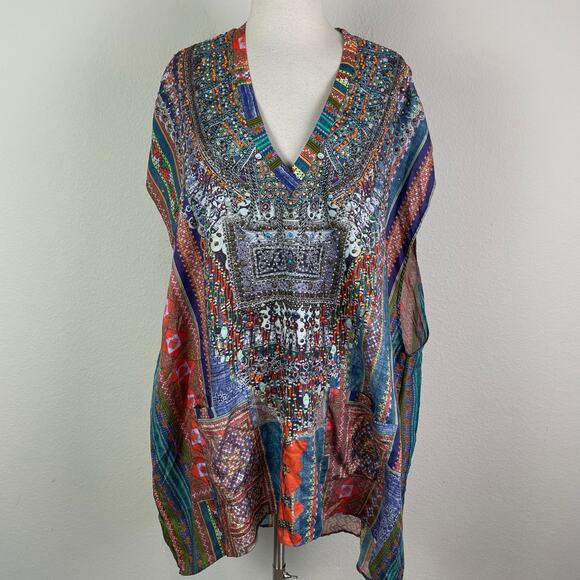 Camilla Multicolor Silk Beaded Oversize Top Tunic Swim Cover One Size - Picture 1 of 8